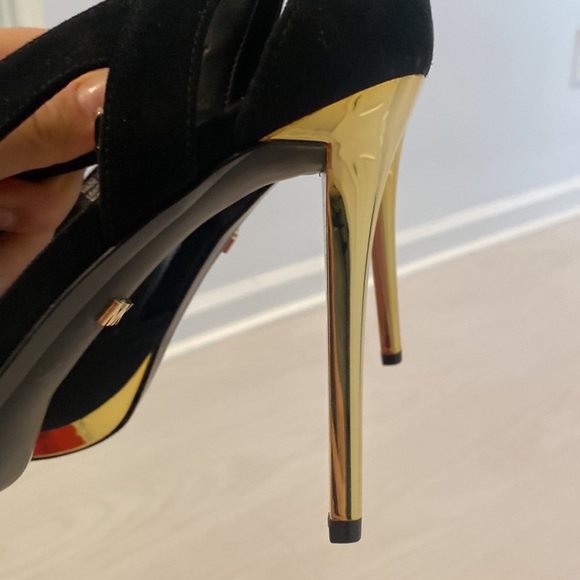 MK Black Gold Strap Ankle Evening Heels 7 - Picture 7 of 10